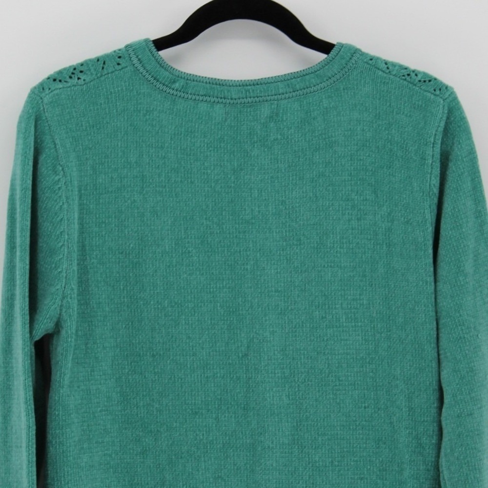 Jenny $68 Medium Retro Teal Pointelle Knit Floral Embellished Button Cardigan‎ - Picture 10 of 13